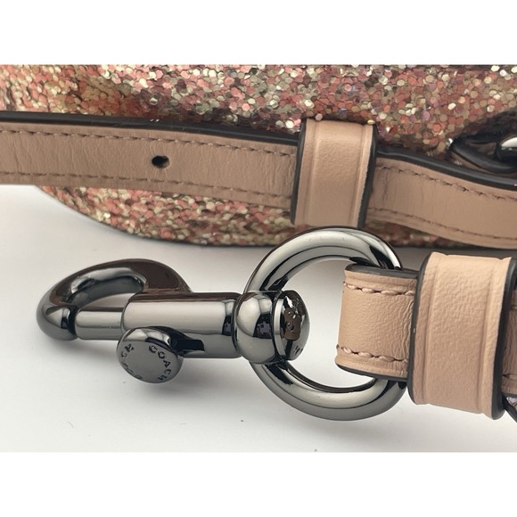 Coach Novelty Strap Rose Gold Glitter Leather Crossbody Gunmetal Hardware - Picture 8 of 12
